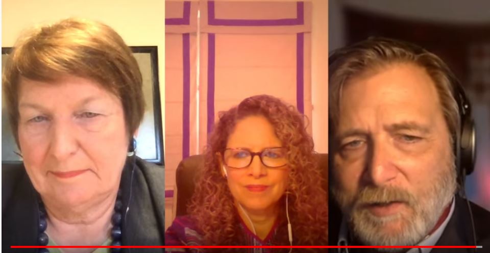 screenshot of youtube live feed of joanna regulska, karima bennoune, keith david watenpaugh