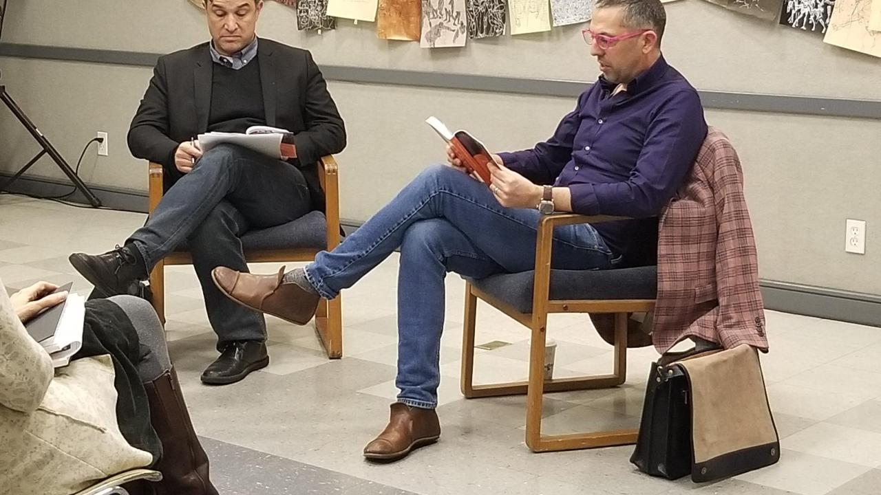 DHI Director Jaimey Fisher (left) moderated a conversation with Russell about his new book. Jaimey Fisher seated next to Eric Louis Russell