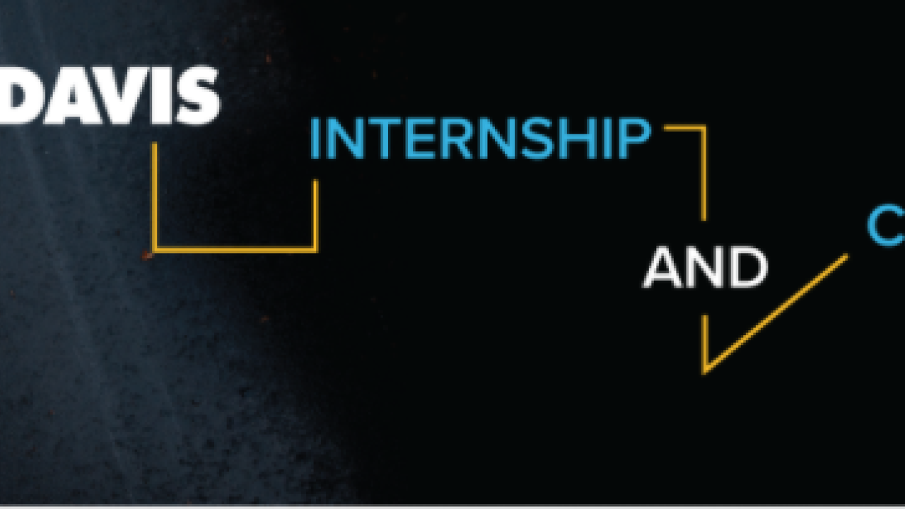Aerial view of cyclist with the text "UC Davis Internship and Career Center"